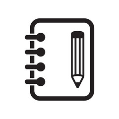 Notebook and pencil icon. Icon of notes. Notepad vector sign. 