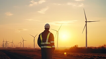 Two engineers discuss wind turbine maintenance plans. Renewable energy with wind generator with renewable energy concept.