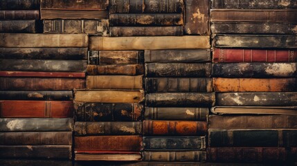 Old books stacked in texture, Generative AI