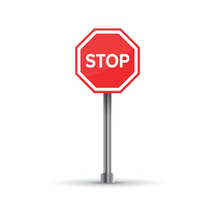 Stop sign icon in flat style. Traffic control vector illustration on isolated background. Attention sign business concept.