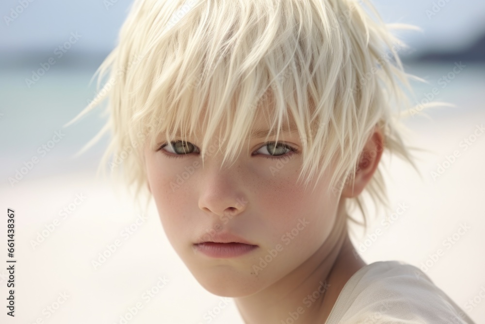 Poster a close-up shot of a person with blonde hair. this versatile image can be used in various contexts.