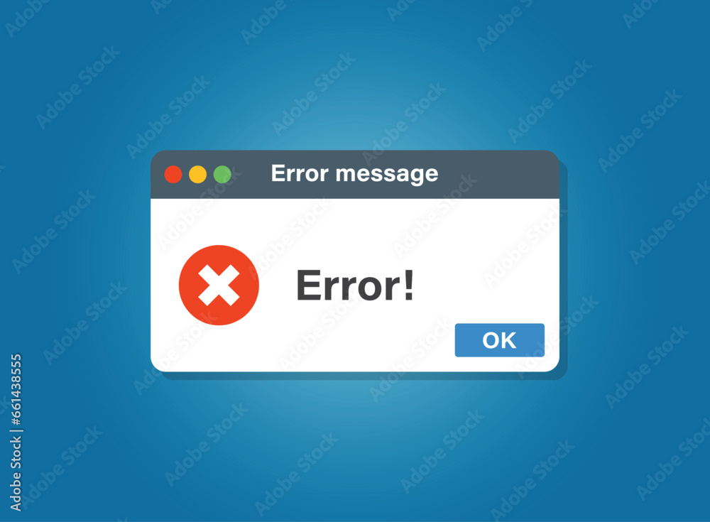 Wall mural error message icon in flat style. computer window alert vector illustration on isolated background. 