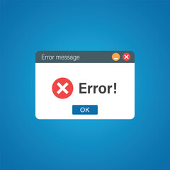 Error message icon in flat style. Computer window alert vector illustration on isolated background. Alert popup sign business concept.