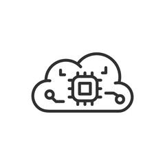 Cloud computing, linear icon. The cloud and a microchip. Line with editable stroke