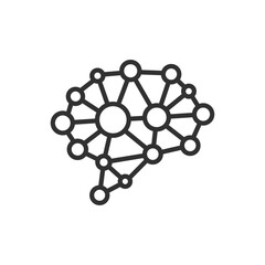 A neural network in the shape of a brain, linear icon. Line with editable stroke
