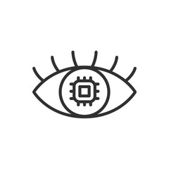 Computer vision, linear icon. Microchip and the eye. Line with editable stroke