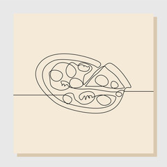 Continuous single line sketch drawing art of delicious whole cheese pizza. Vector illustration one line of restaurant menu fast food