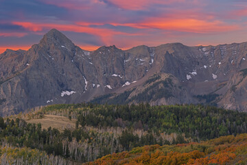 Autumn landscape at dawn, Dallas Divide, San Juan Mountains, Colorado, USA