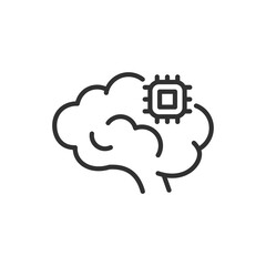microchip in the brain, linear icon. Neuro interface, microchip integration in the brain. Line with editable stroke