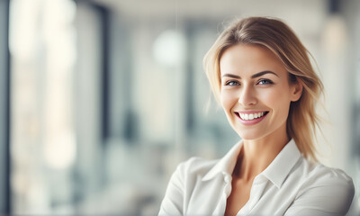 Obraz premium Smiling businesswoman in office