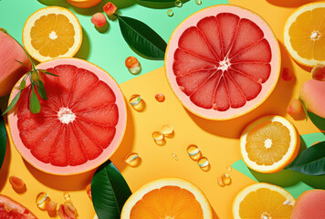 A vibrant assortment of citrus fruits, including tangy oranges, zesty lemons, and juicy grapefruits, create a mouthwatering display of natural foods that evoke a sense of freshness and vitality