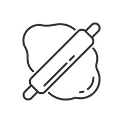 Rolling pin rolls dough, linear icon. Line with editable stroke