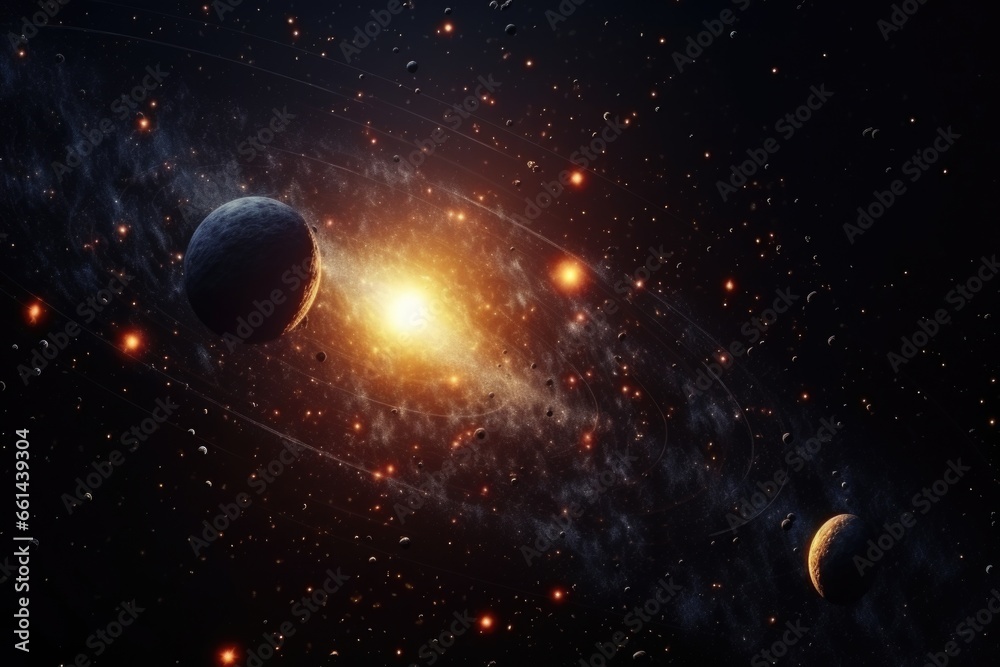 Aufkleber a group of planets in a galaxy with stars. suitable for space exploration and astronomy-themed proje