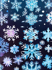 Fototapeta premium Snowflakes painted background watercolour duotone color palette
