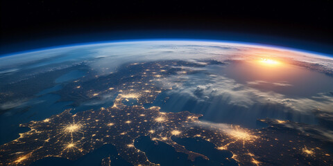 view from iss to the europe continent - obrazy, fototapety, plakaty