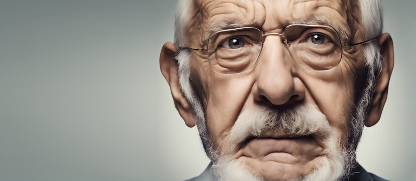Serious elderly man on plain background