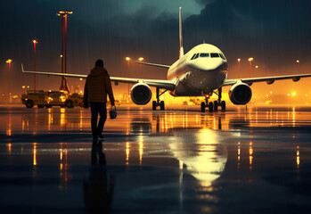 Airplane at sunset