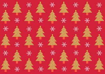 クリスマス　パターン背景　クリスマスツリーと雪の結晶