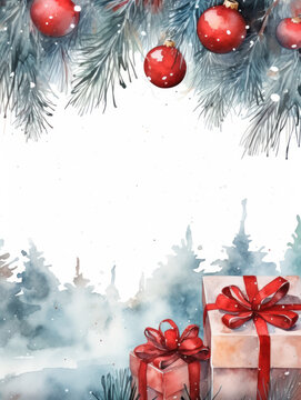 Watercolor Christmas Greeting Card Mockup, Generative AI