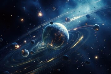 A mesmerizing image of a space scene featuring planets and stars. This picture is perfect for use...