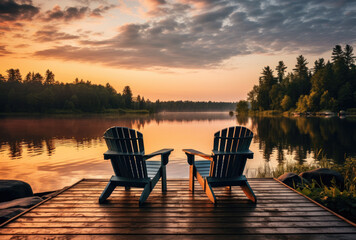 Fototapeta premium Wooden chair on the lake 