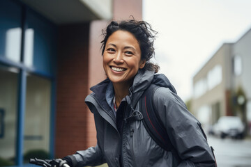 Portrait of a woman riding a bicycle in the city