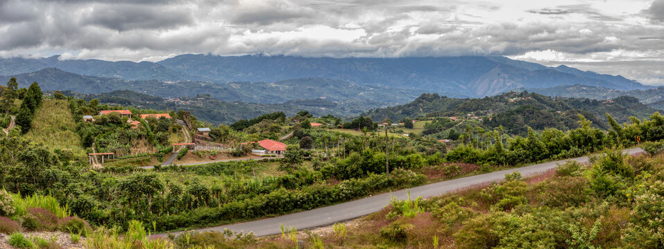 Rural landscape of Cartago Province. In background mountains with valley in front. Costa Rica