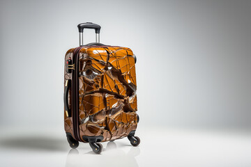 a modern luggage in messy condition damaged from bad logistic on studio background - obrazy, fototapety, plakaty