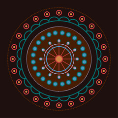 Spiritual symbol round ornament. Mandala ornament vector illustration. Decorative round ornaments on brown background.