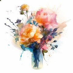 Watercolor bouquet of flowers on a white background. Hand-drawn illustration.