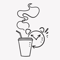 hand drawn doodle hot drink and clock illustration vector