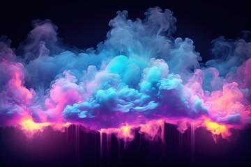 Vibrant hues of blue and pink paint cosmic clouds against dark backdrop, creating ethereal visual experience.