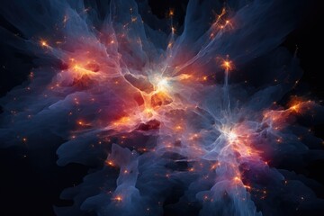Fototapeta na wymiar Intricate Cosmic Interplay of Fiery Sparks and Ethereal Wisps