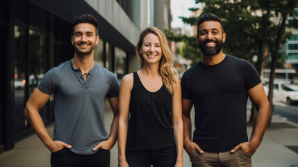 Diverse group picture of young freelancers man and woman standing looking at the camera