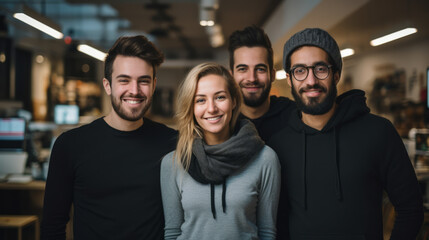 Diverse group picture of young freelancers man and woman standing looking at the camera