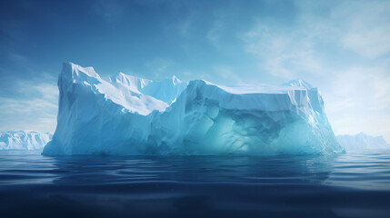 A large iceberg floating in the ocean