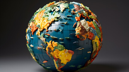 Showcase a globe composed of puzzle pieces, with a single piece detached but nearby. Focus on the intricate geography and the potential impact of placing that last piece.