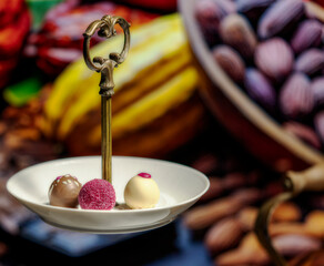 Unusual presentation of chocolate in fairy tale style. Unusual background and interior.