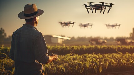 Fototapeta premium Revolutionizing Agriculture: The Future with Drones and AI