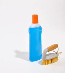 Effective detergent and eco friendly cleaning brush. Copy space for text. Eco style cleaning concept.