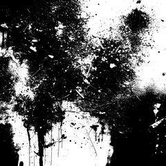 Black grunge dusty background. Pattern of spots, stains, ink, dots. Damaged backdrop. Vintage texture. Distressed dirty artistic design element for web, print, social media, banner