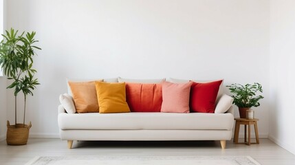 Fototapeta na wymiar Comfy couch with orange and red pillows