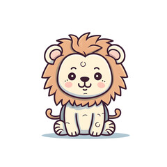 Fototapeta premium Cartoon lion sitting with eyes closed and smiling