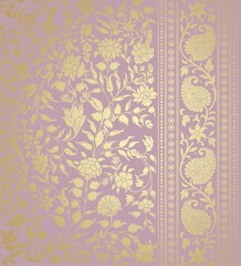 wedding card design, traditional paisley floral pattern , royal India	