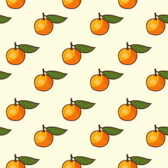 Seamless pattern of cute doodle oranges with green leaves on a light background