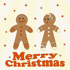 Two gingerbread men in cartoon style. Vector Christmas illustration.