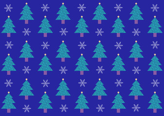 クリスマス　パターン背景　クリスマスツリーと雪の結晶