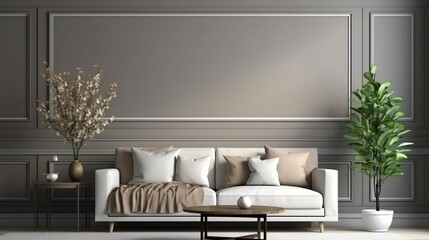 Modern minimalist interior in gray and beige