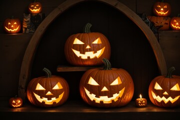 Halloween pumpkin lantern on shelf