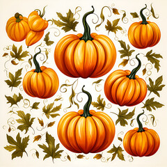 Pumpkins pattern on white background